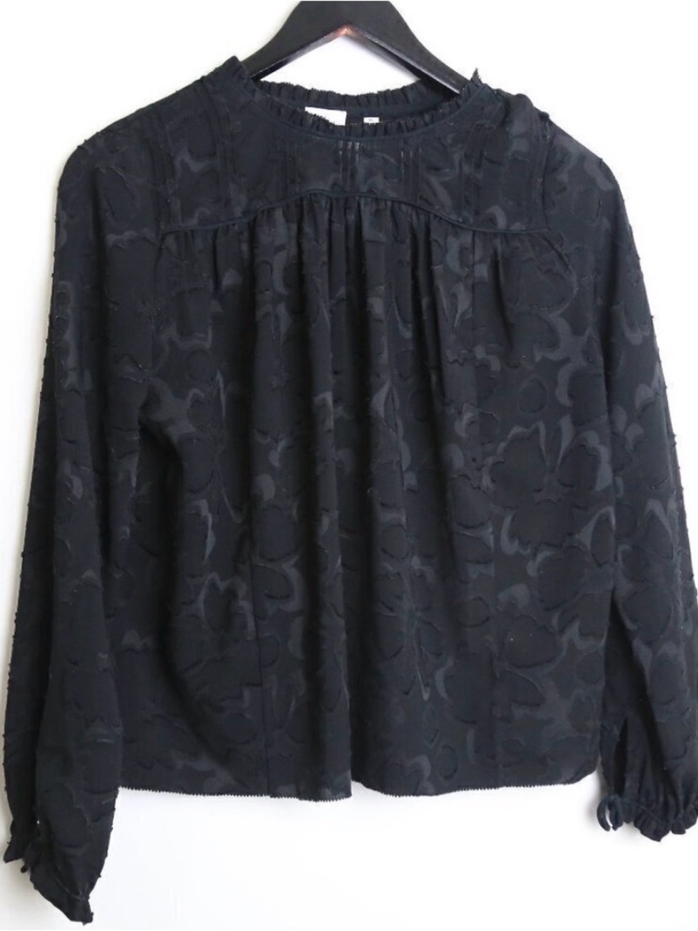 Aritzia Wilfred Lourdes Chiffon Prairie Black Silk Trim Blouse Size XS
